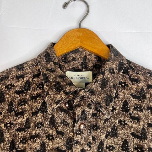 Falls Creek Brown Western Elk Print Button Front 100% Cotton Top Size Large - Picture 3 of 9